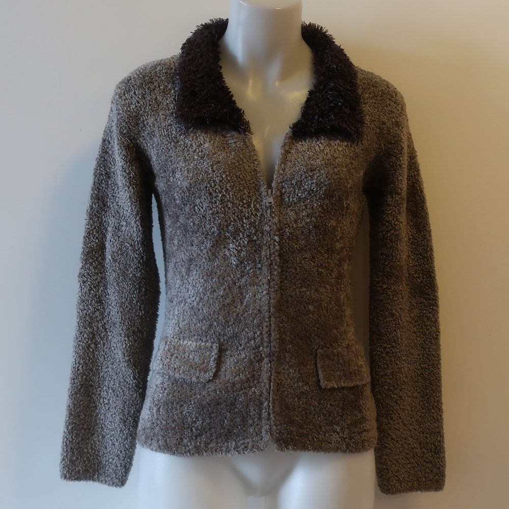 RADZOLI GRAY/PURPLE FURRY FULL ZIP SWEATER SZ M*